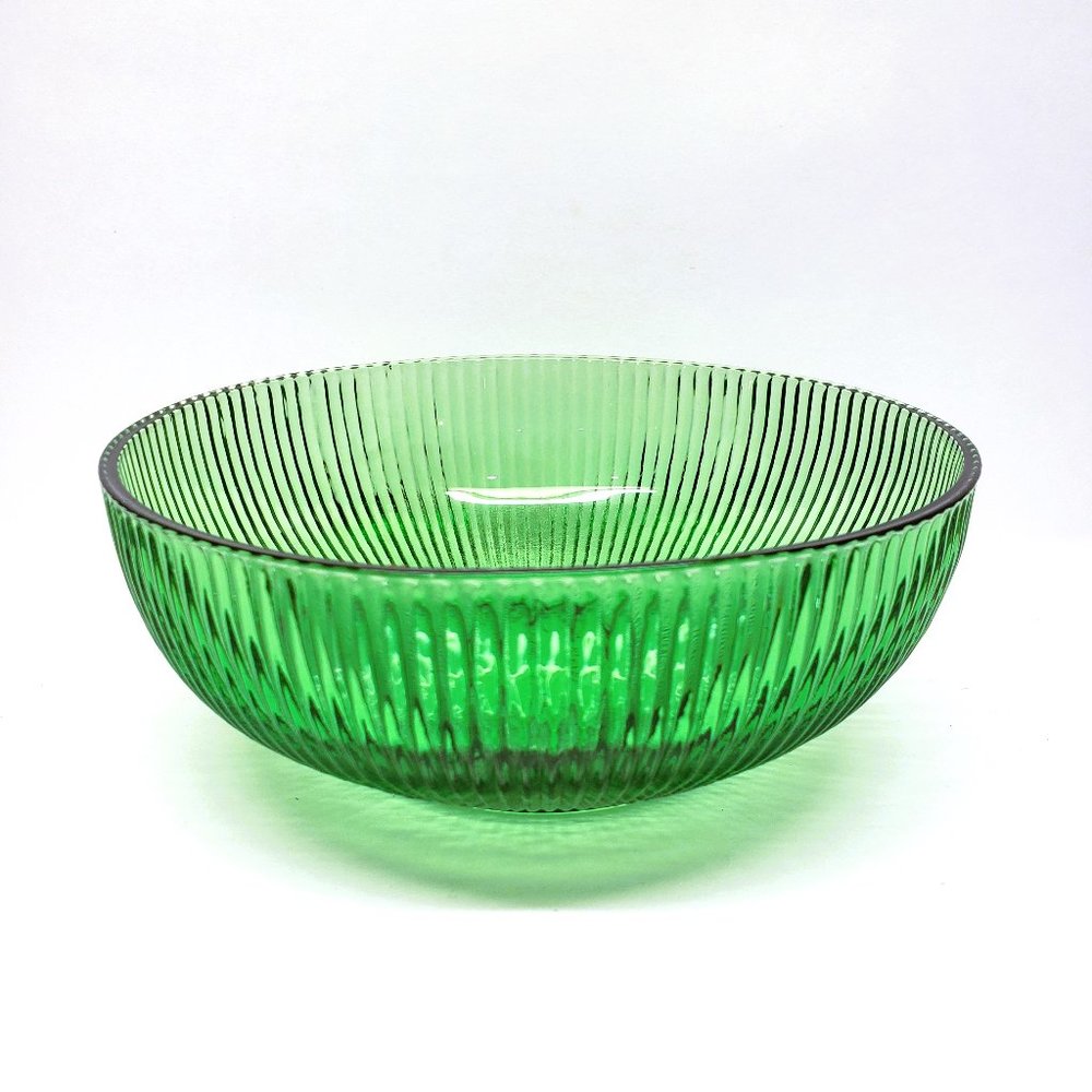 Vtg E.O. Brody Co. Green Glass Bowl 6.5" Ribbed Cleveland OH Candy Dish USA